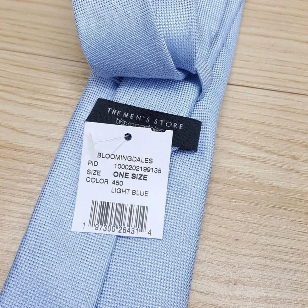 BLOOMINGDALES MENS STORE Neck Tie Solid Blue Silk Linen Woven Classic Necktie
